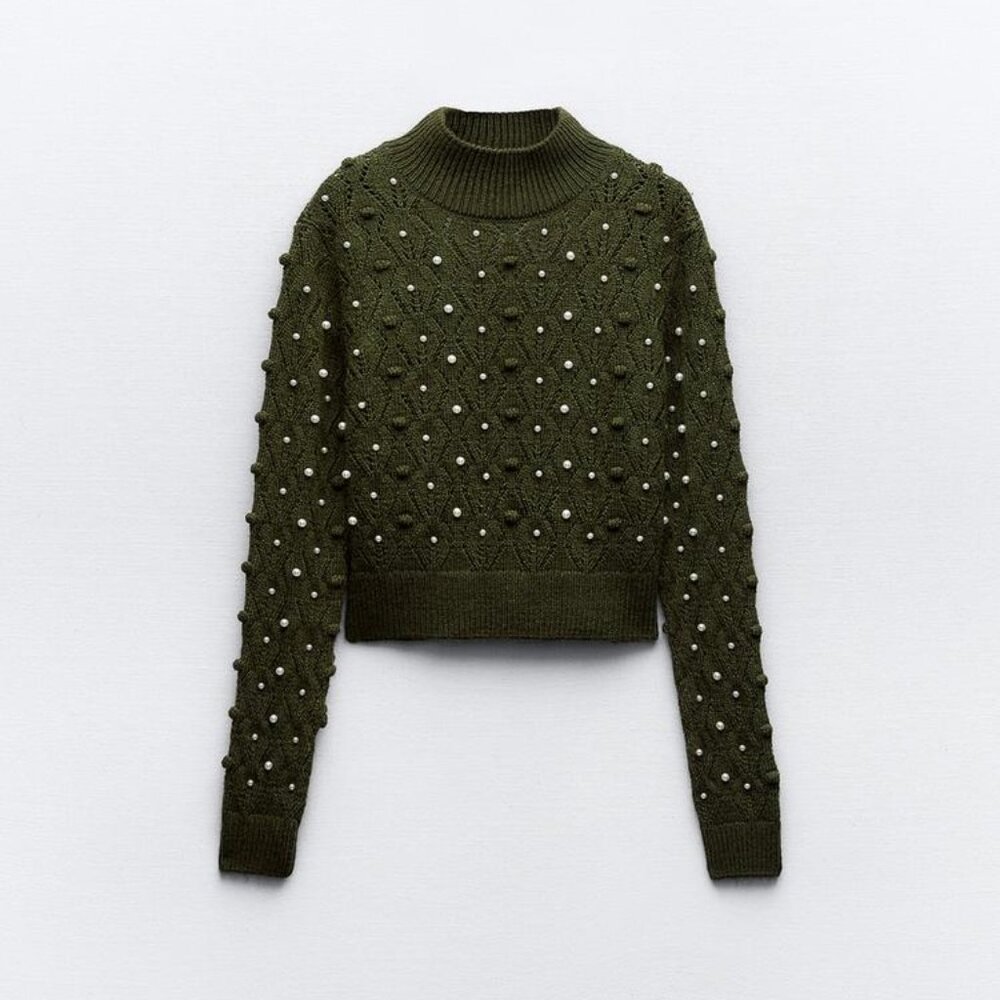 zara knit open back pearl sweater